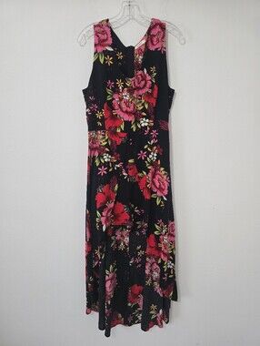 Kormei Black Floral Romper Dress Large
